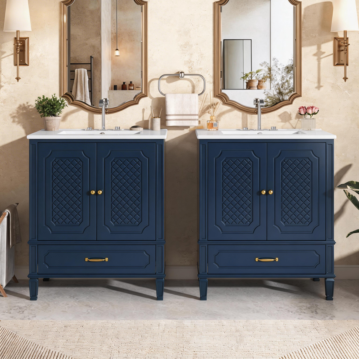 60" Bathroom Vanity with Double Sink Combo Set