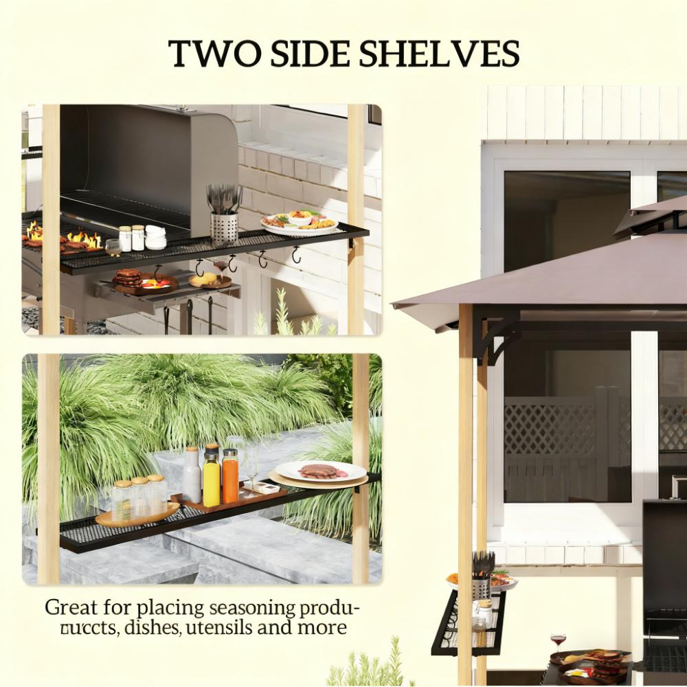 Double Tiered Barbecue Grill Gazebo Shelter with Side Shelves and Hooks