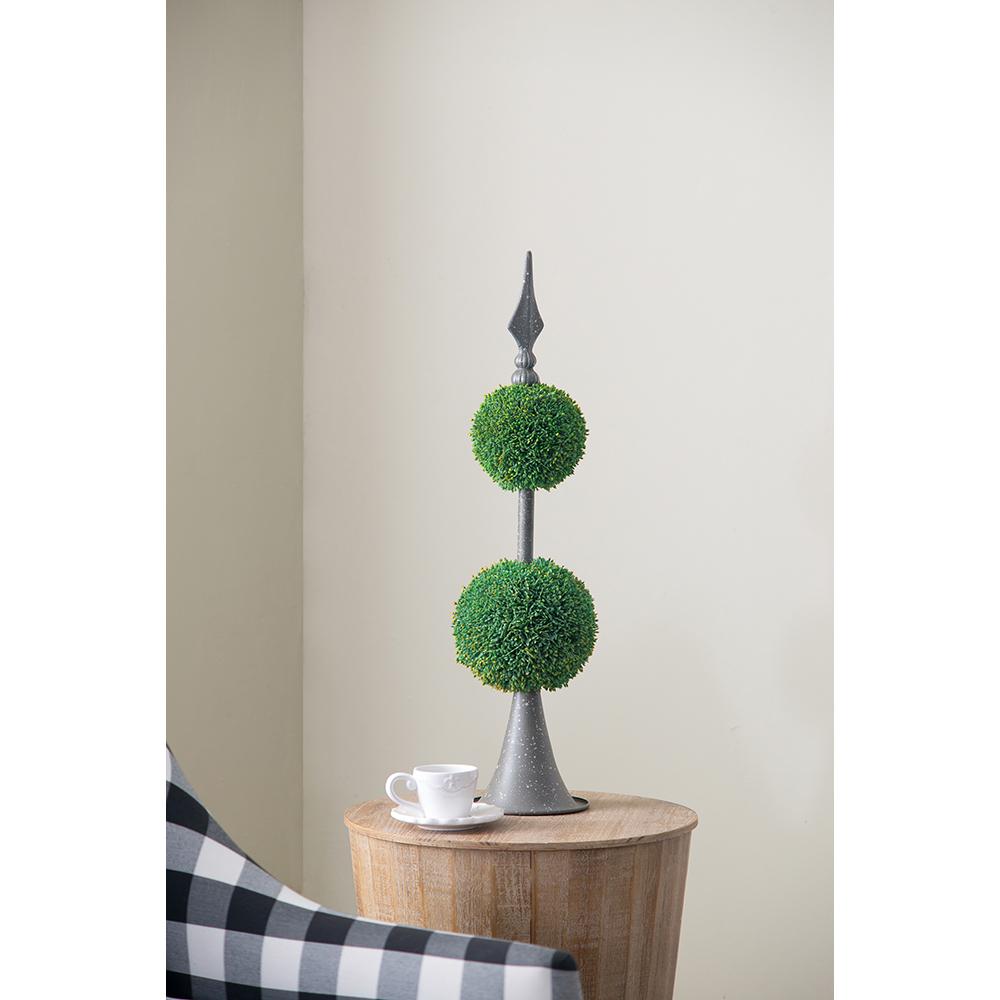 D7x26.5" Artificial Two-Tiered Boxwood Sphere Topiary on Metal Spire