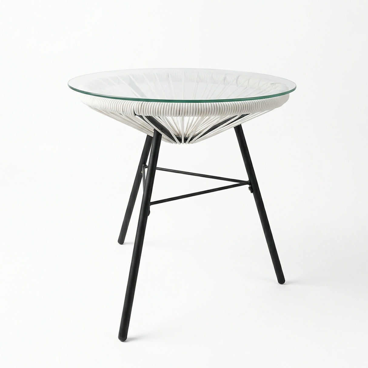 Nusa Outdoor Synthetic Wicker Glass-Top Side Table