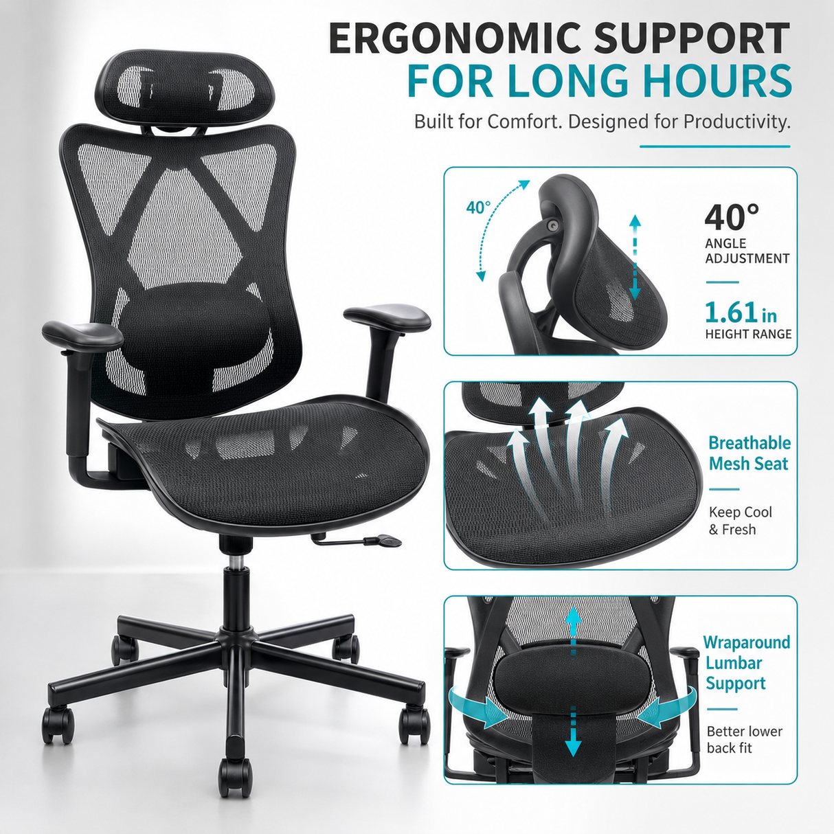 Ergonomic Office Chair with Adjustable Lumbar Support