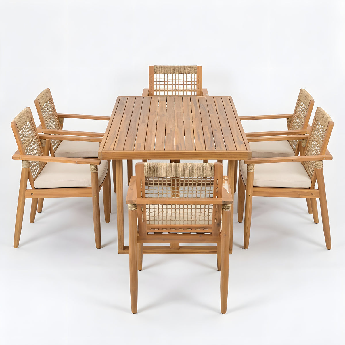 7 Piece Acacia Wood Outdoor Dining Set with Cushions