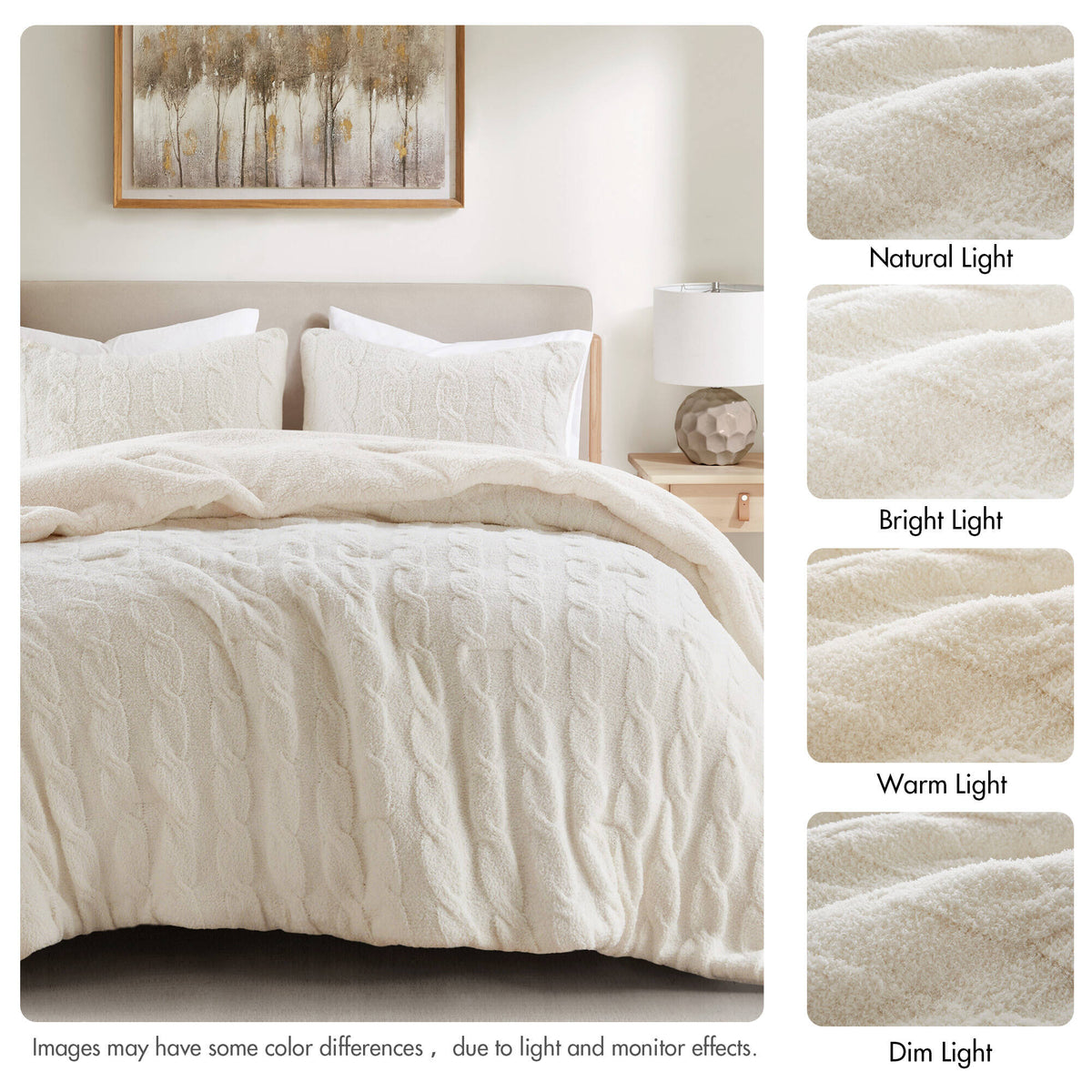 Twin Cable Knit Chenille Comforter Set with Sham - Ivory