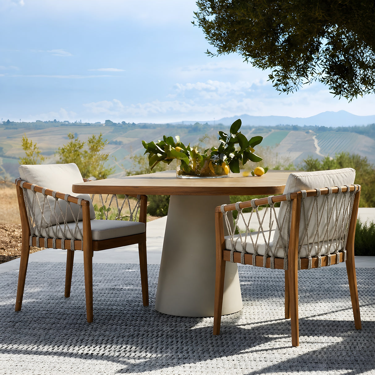 Outdoor Dining Chairs Set for 2, Acacia Wood Frame with Teak Finish
