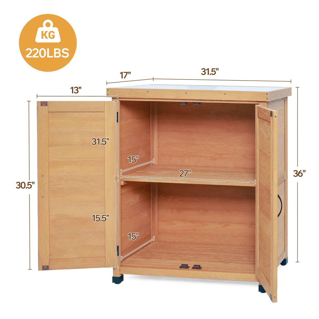 Potting Bench with Storage Cabinet and Metal Table Top for Outdoor Patio