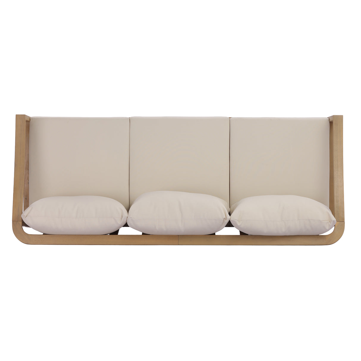 77.95" Outdoor Acacia Wood 3-Seater Sofa with Beige Cushions