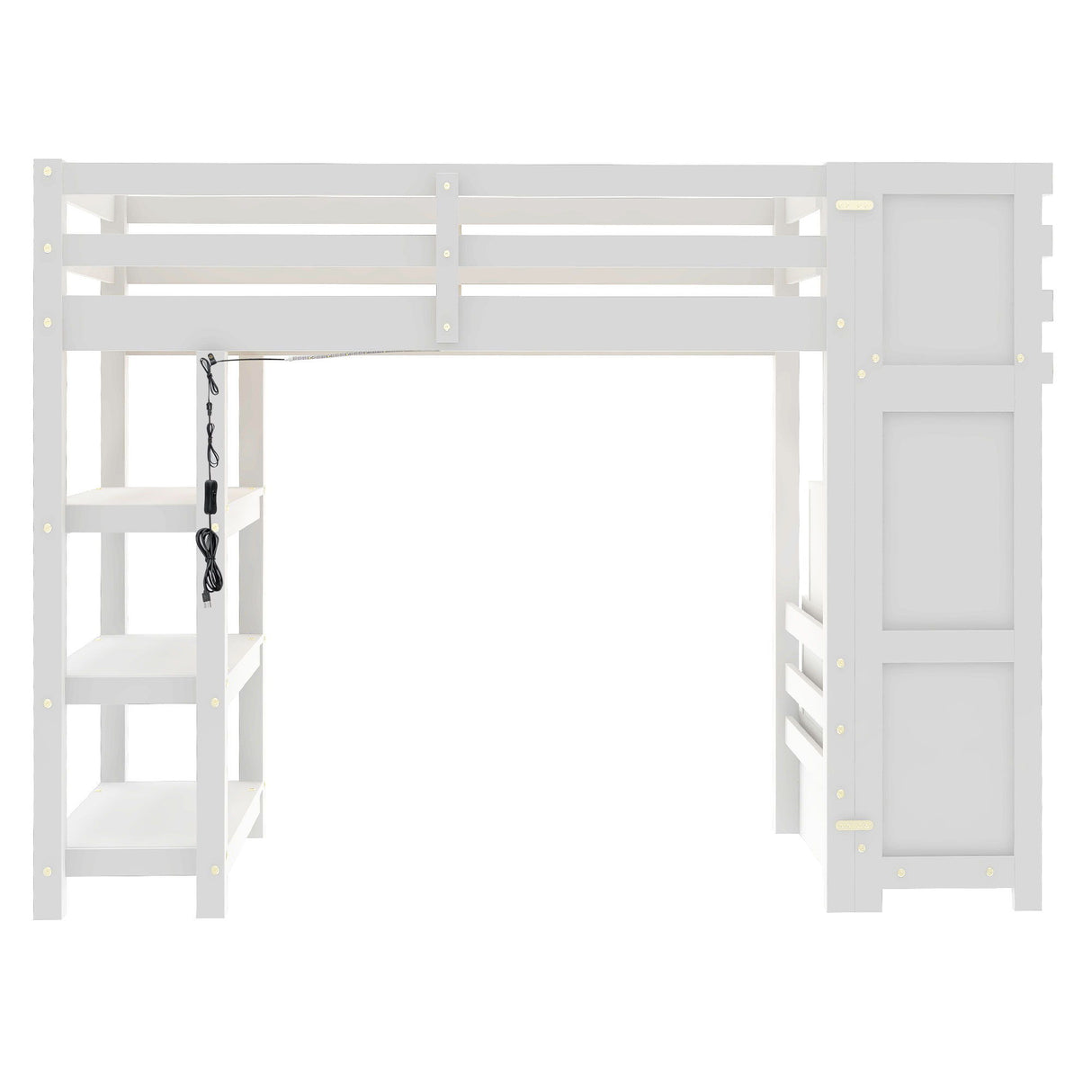 Loft Bed With 4 Layer Shelves, Storage Staircase, Small Wardrobe And LED Light