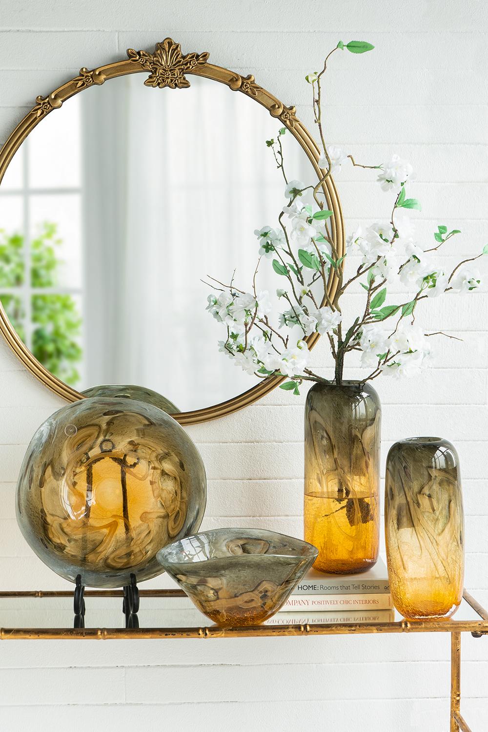 30x31" Round Wall Mirror With Antique Gold Finish