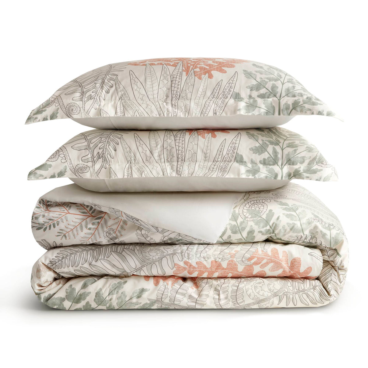 3-Piece Full/Queen Cotton Sateen Duvet Cover Set - Terracotta/Linen