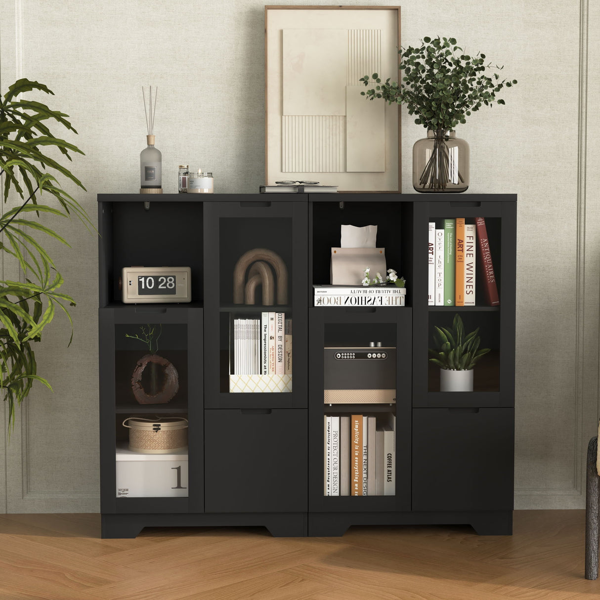 Modern Cabinet With Glass Doors And Drawer