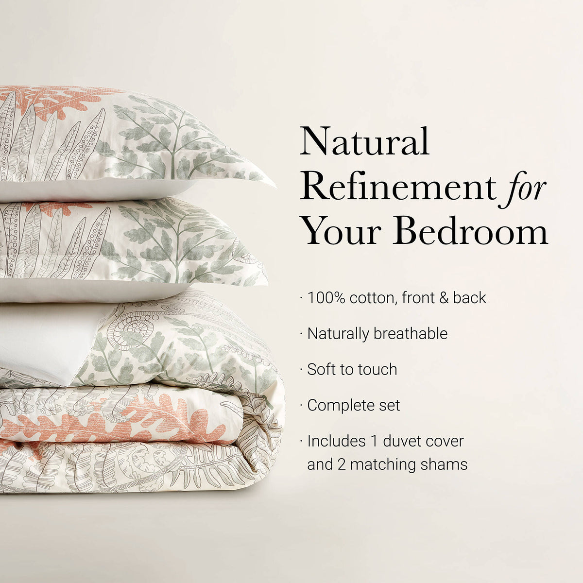 3-Piece Full/Queen Cotton Sateen Duvet Cover Set - Terracotta/Linen