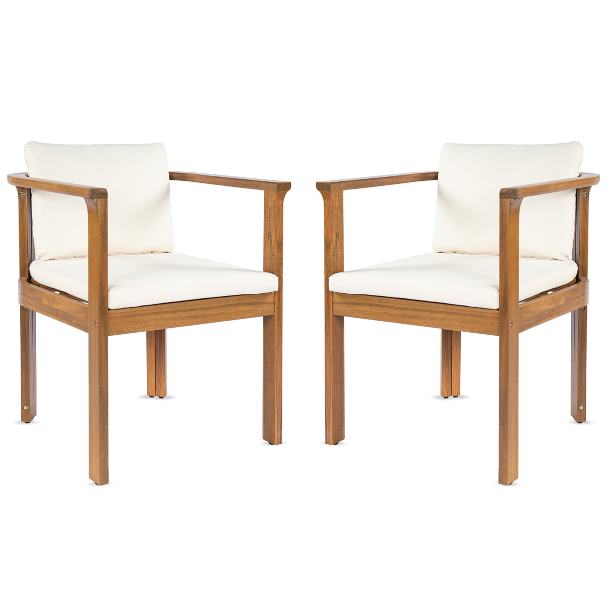 Outdoor Dining Chair Set of 2 with Curved Acacia Wood Arms
