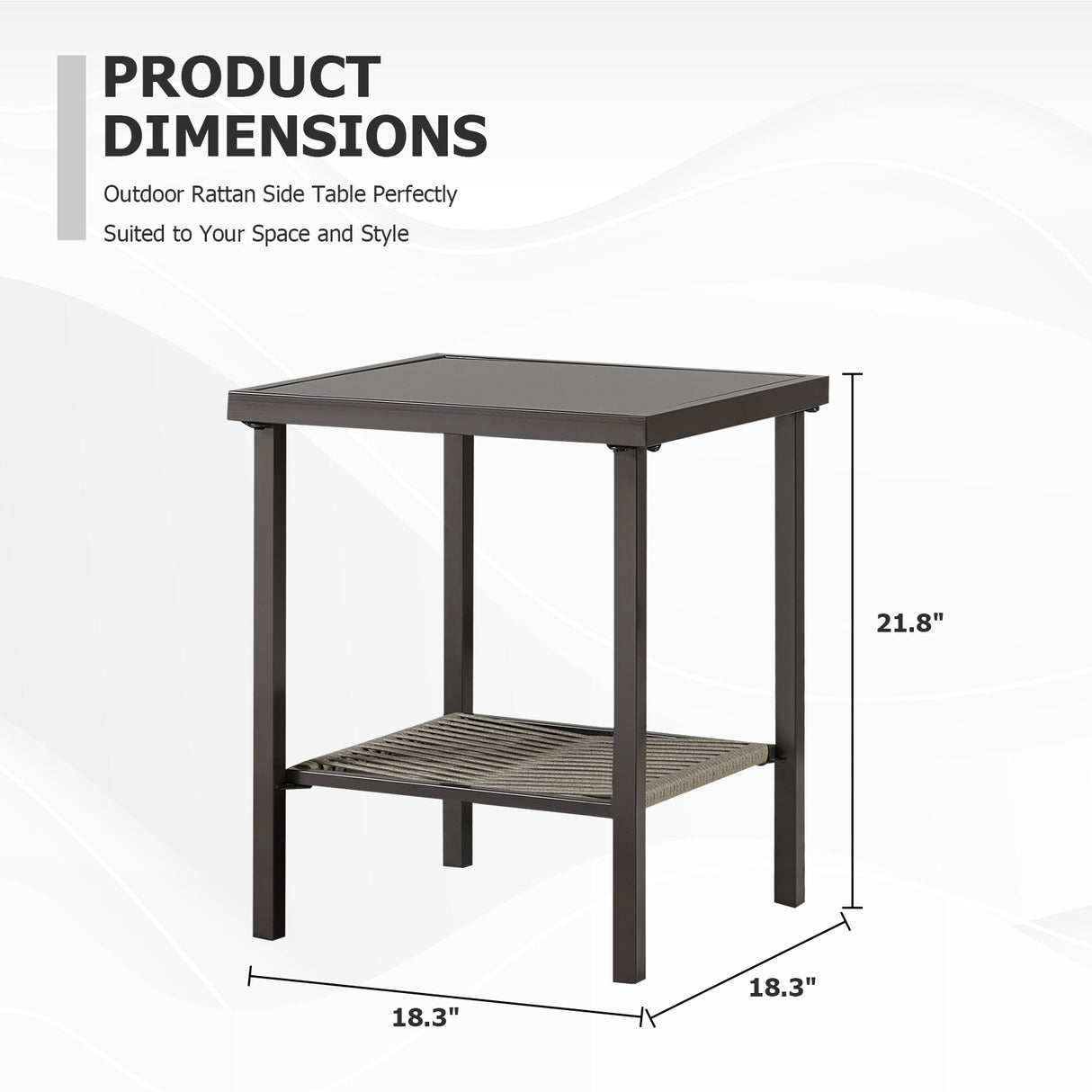 Outdoor Wicker Side Table 22x18x18 Inch All-Weather Rattan