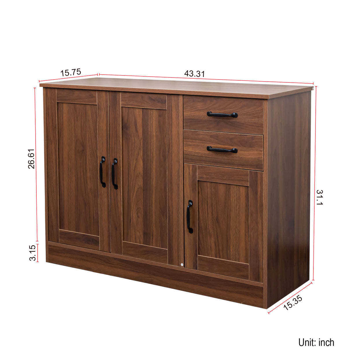 Modern Wood Buffet Sideboard with 2 Doors, 1 Storage & 2 Drawers