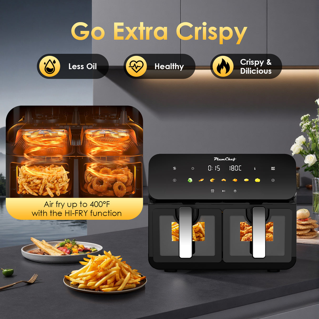 10QT Dual Air Fryer with Double Basket Design