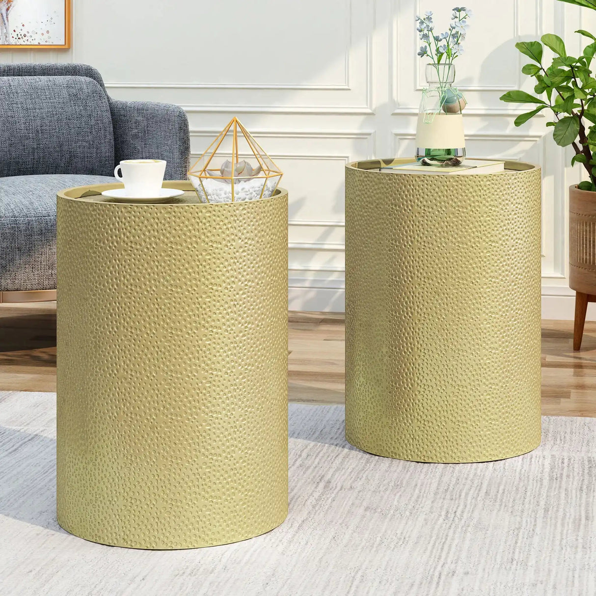 Modern Round Accent Table With Hammered Surface - Best Buy Furniture