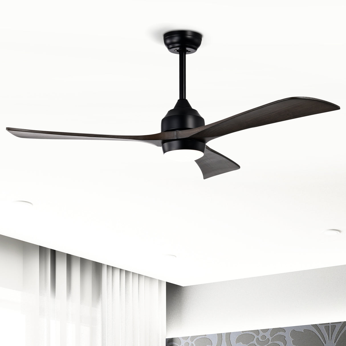 52" Solid Wood Blades Ceiling Fan with Lights Remote Control, Quiet DC Motor