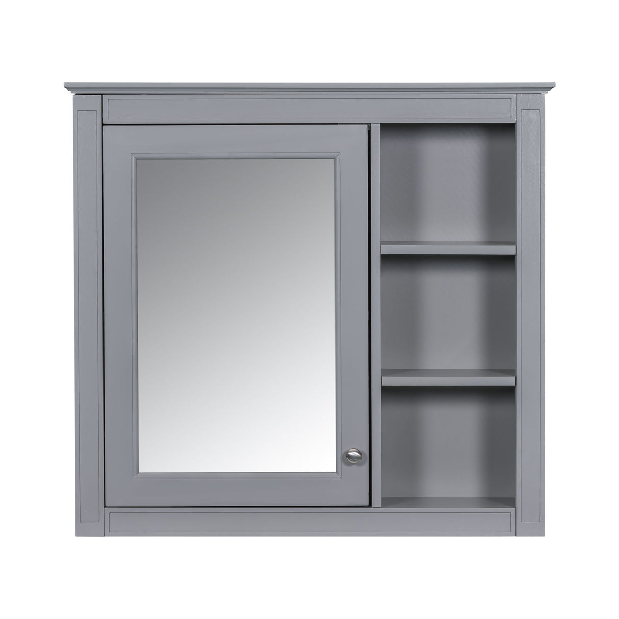 Bathroom Vanity With Top Sink, Freestanding Storage Cabinet With 2 Doors And 3 Drawers, Mirror Cabinet Included - Gray