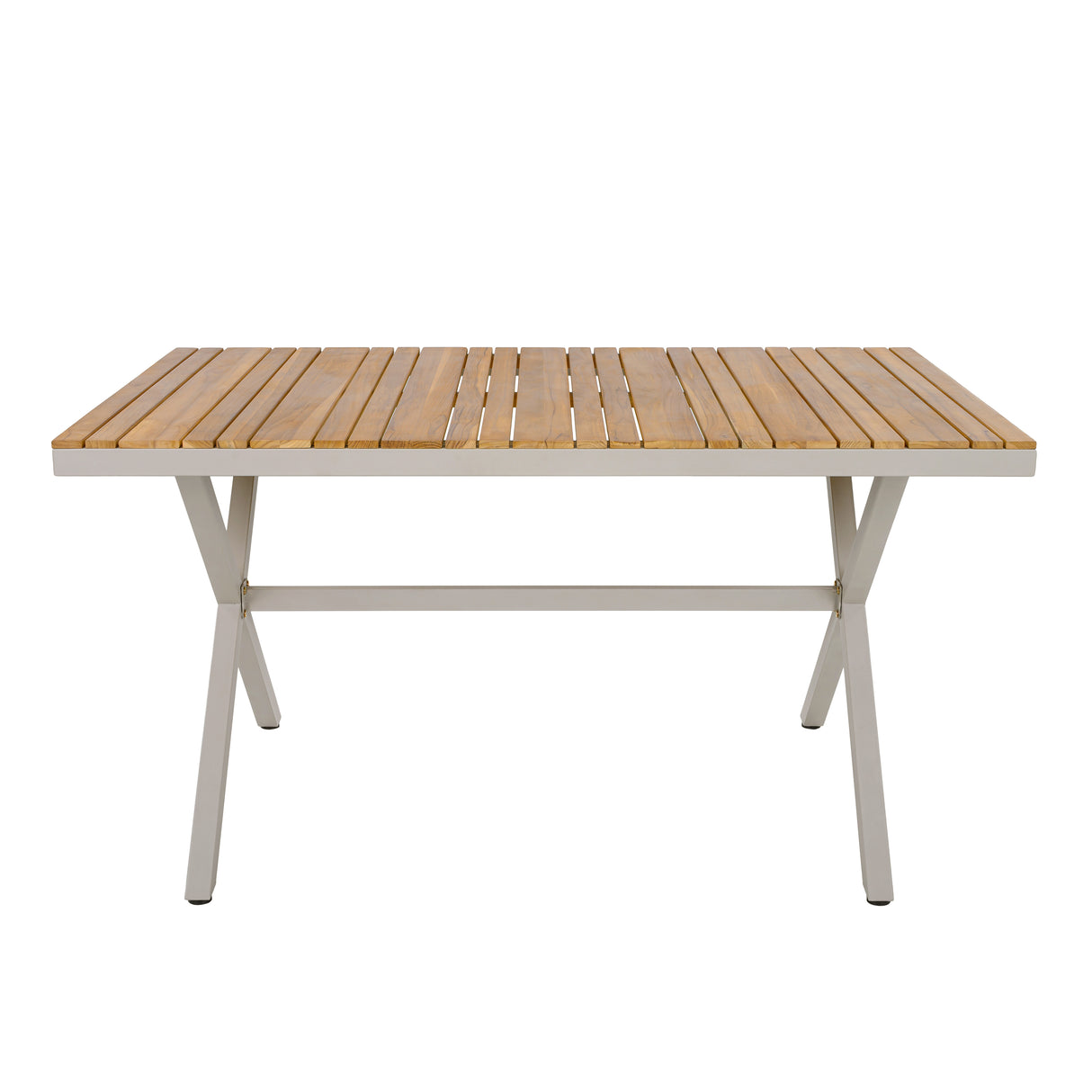 Outdoor 5-Piece Dining Set - Rectangular Teak Wood Table + 4 Wicker Chairs with Cushions
