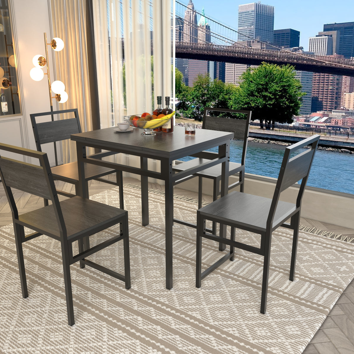 Extendable Dining Table Set with 4 Chairs