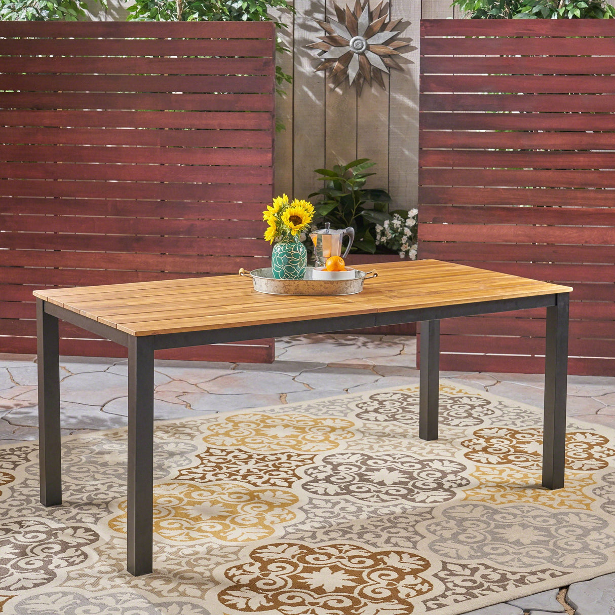 Rectangular Outdoor Dining Table Tabletop With Iron Legs - Black - Best Buy Furniture