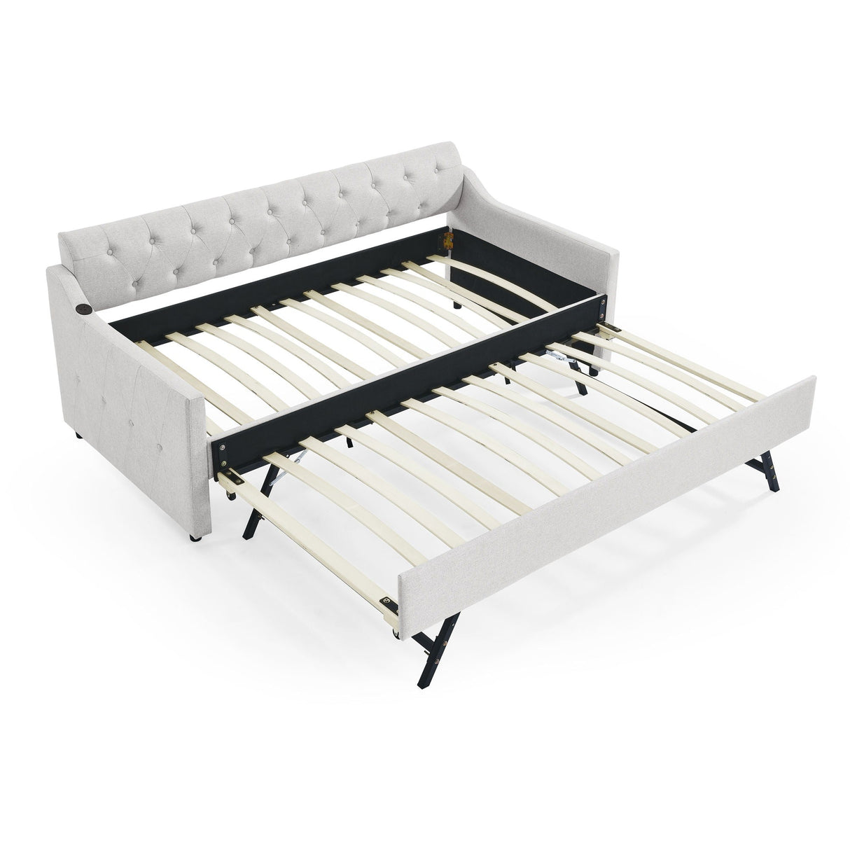 Size Upholstered Daybed With Trundle And USB Charging Armrest