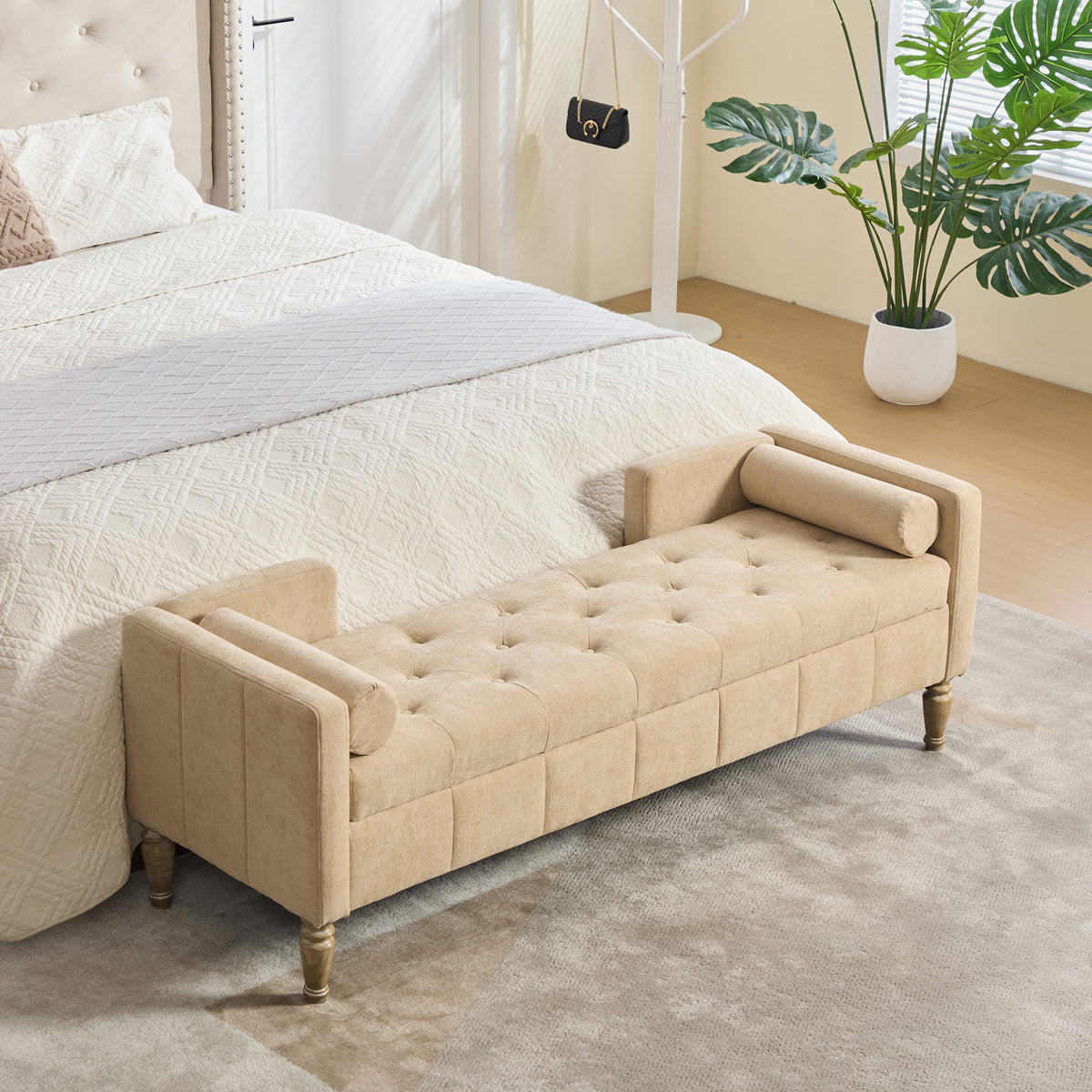 64.6"W Upholstered Chenille Flip-top Storage End of Bed Bench