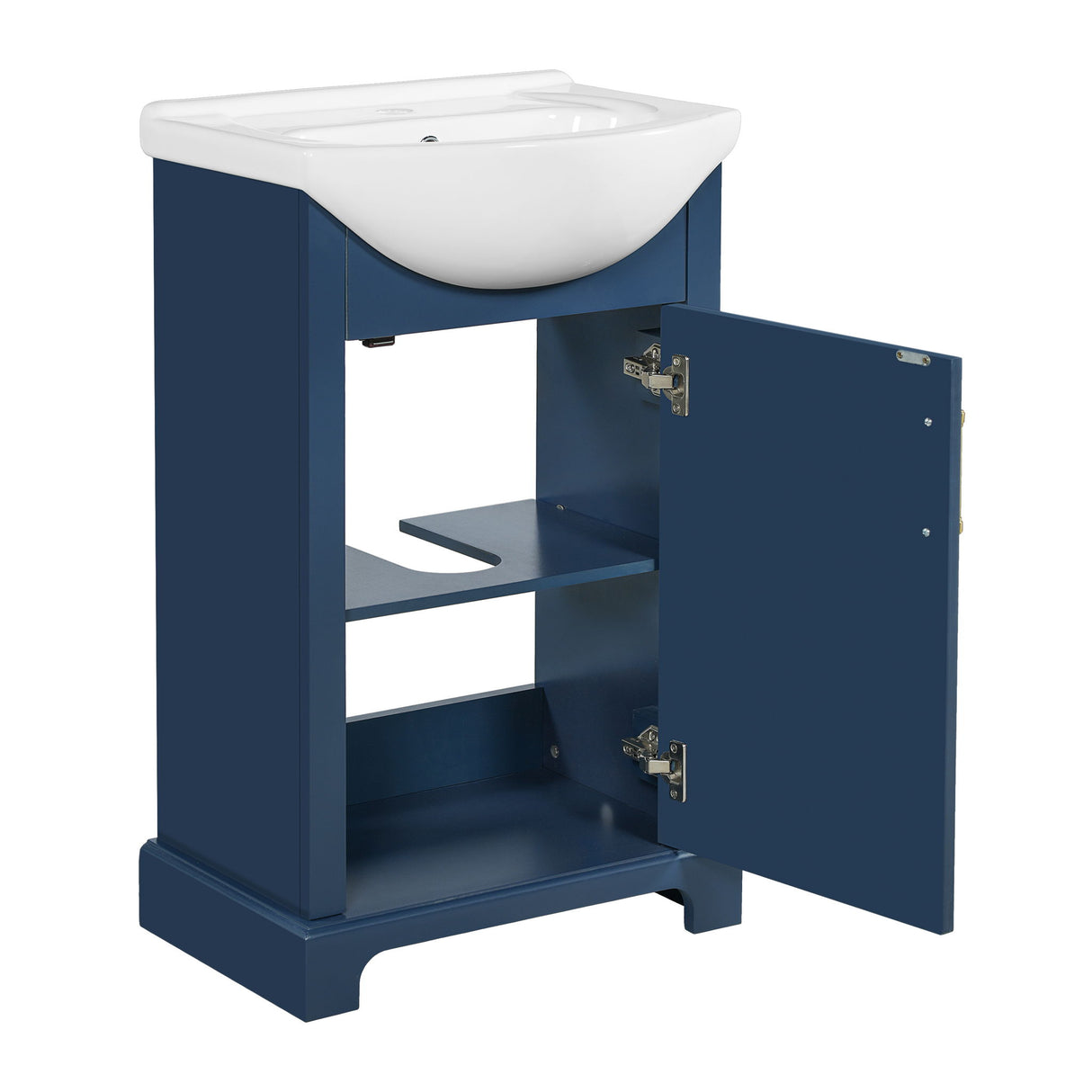 Bathroom Vanity With Bulged Sink, Cabinet, Soft-Close Door, Freestanding Single Unit
