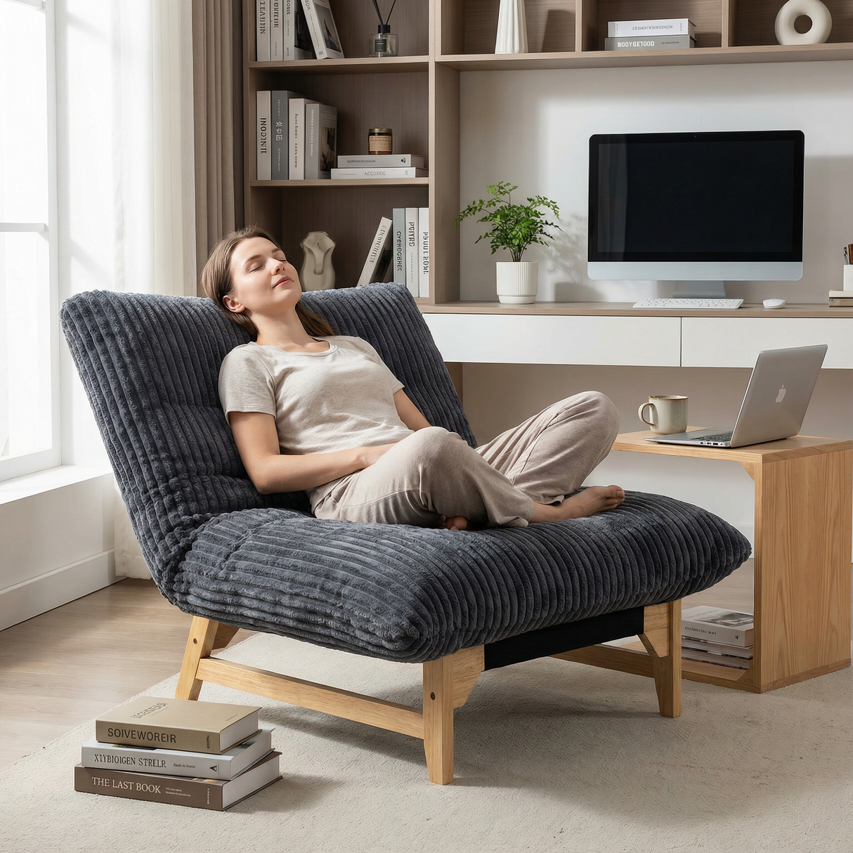 Bean Bag Chair for Adults with Solid Wood Frame