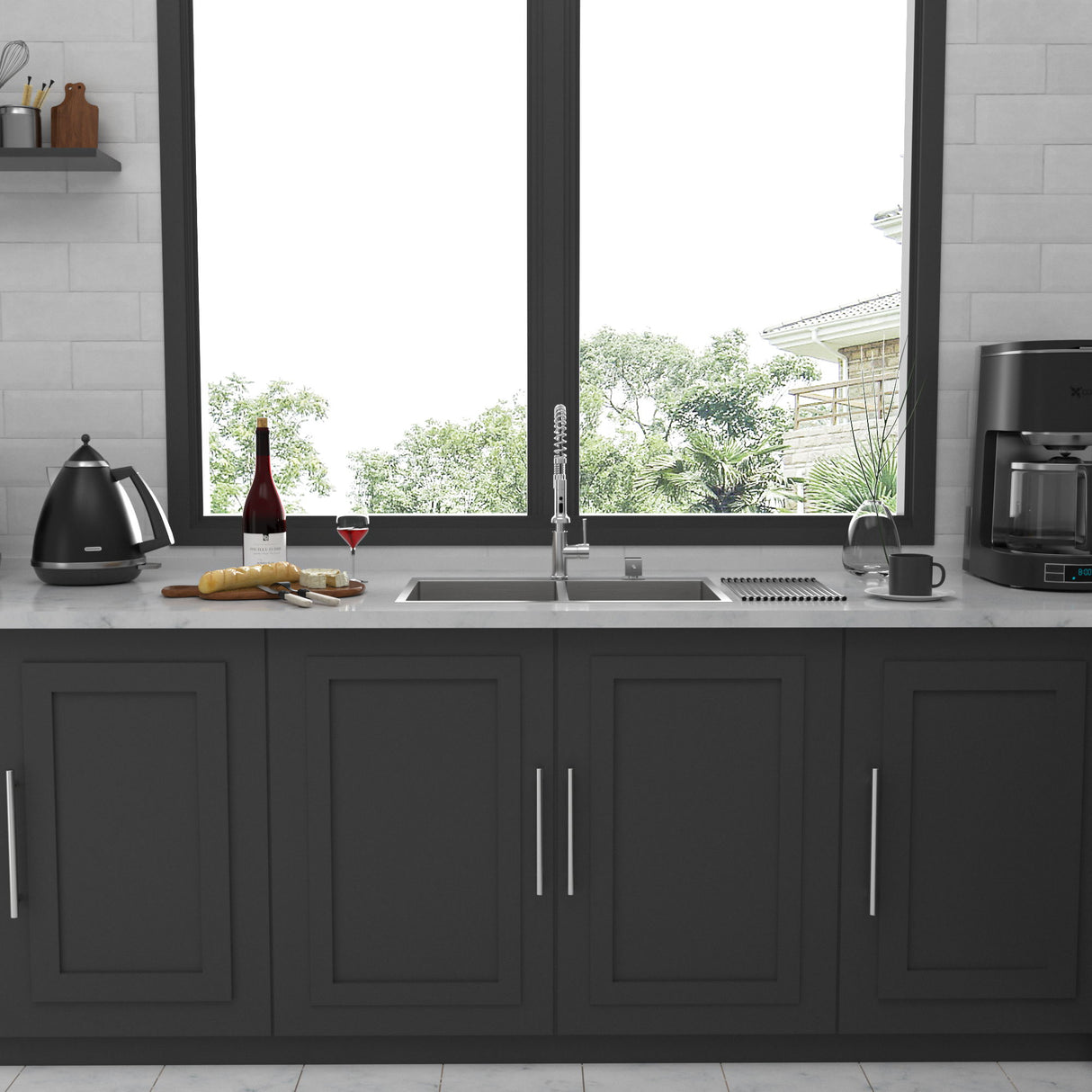 Modern Farmhouse Double Bowl Drop In Sink With 50 / 50 Split Design Stainless Steel - Brushed Nickel
