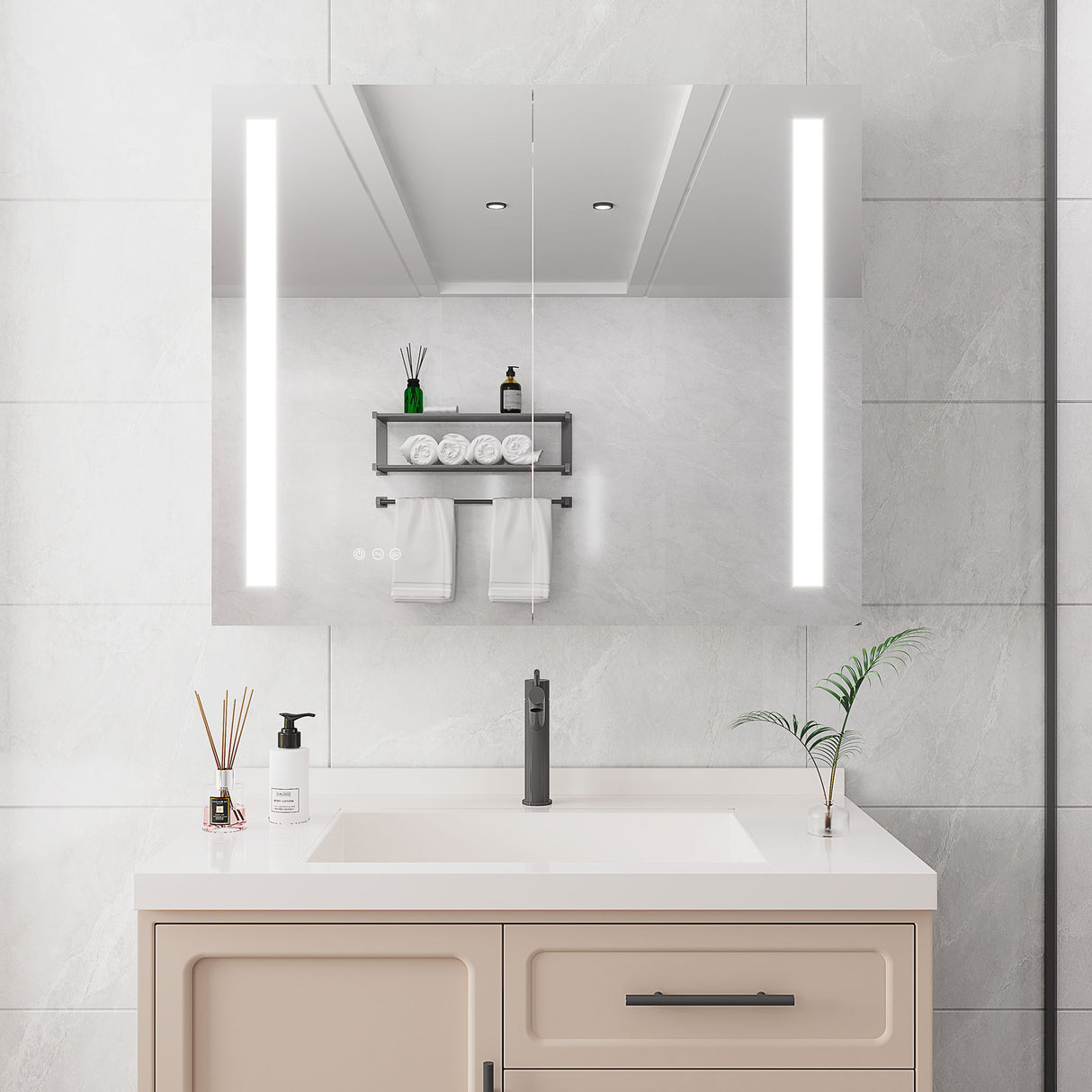 LED Medicine Cabinet With Mirror, Double Door With Defogger, Dimmer, Surface Mount