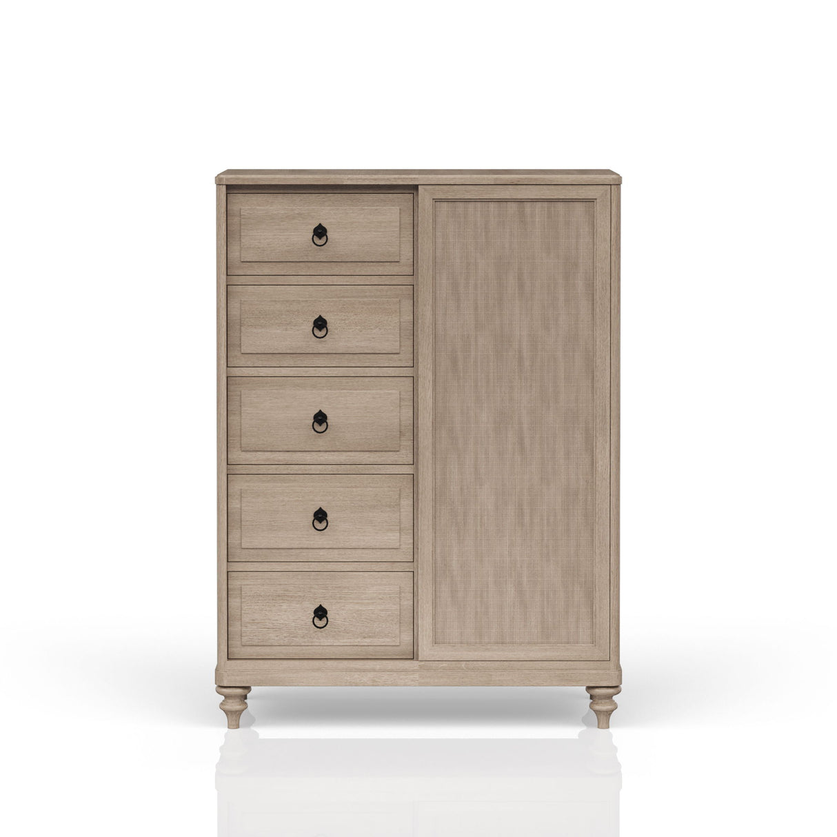 Queen Canopy Bedroom Set With A 2 Drawer Nightstand A Dresser With Poster Mirror And A Door Chest - Sand