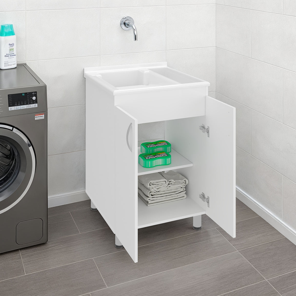 Demolotion Utility Sink Cabinet with Dual Compartments and Storage