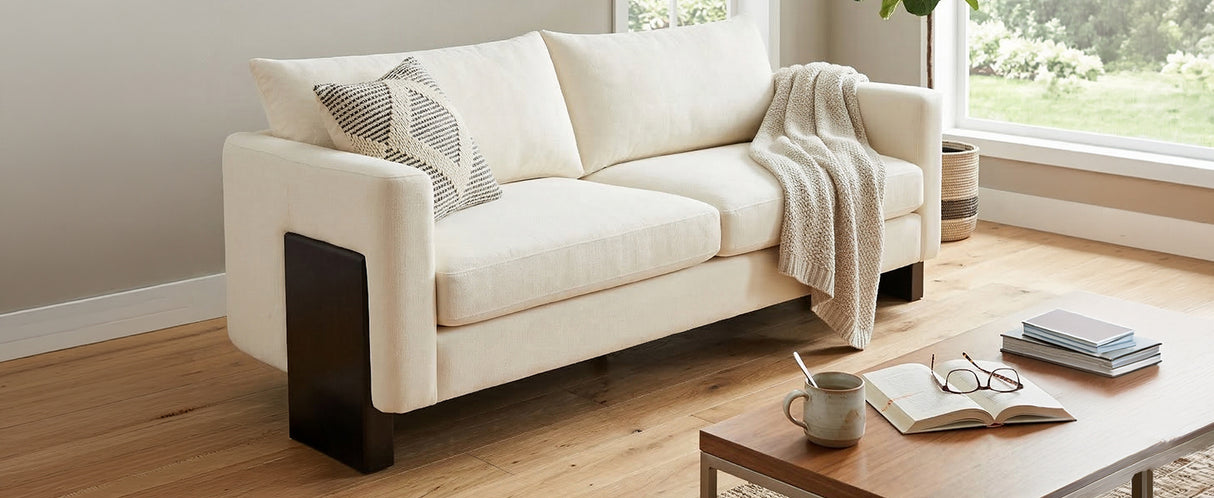 Modern Sofa Couch Stylish 3-Seater Sofa with Rubberwood Legs
