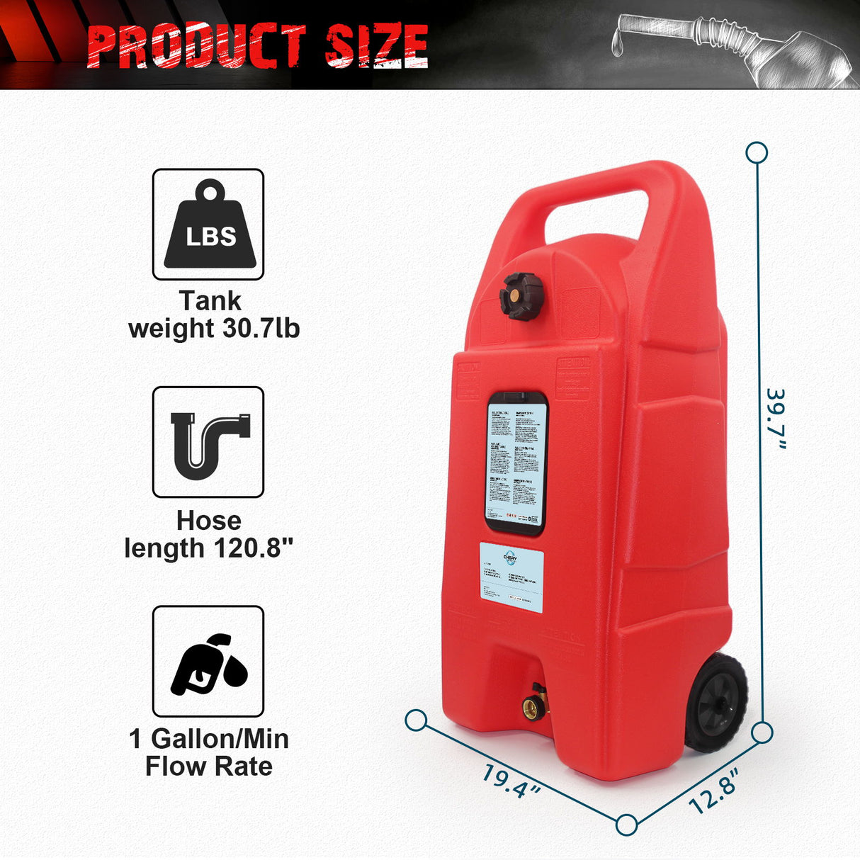 Gas Caddy With Wheels, Fuel Transfer Tank, Gasoline Diesel Can