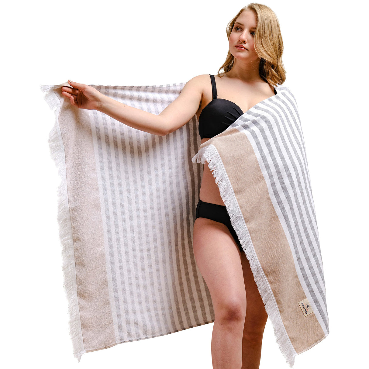 4 Packed Terry Peshtemal and Premium Beach Towel, Mediterranean Cotton Turkish Peshtemals, 35" x 60", Modern & Traditional Turkish Bath Towels