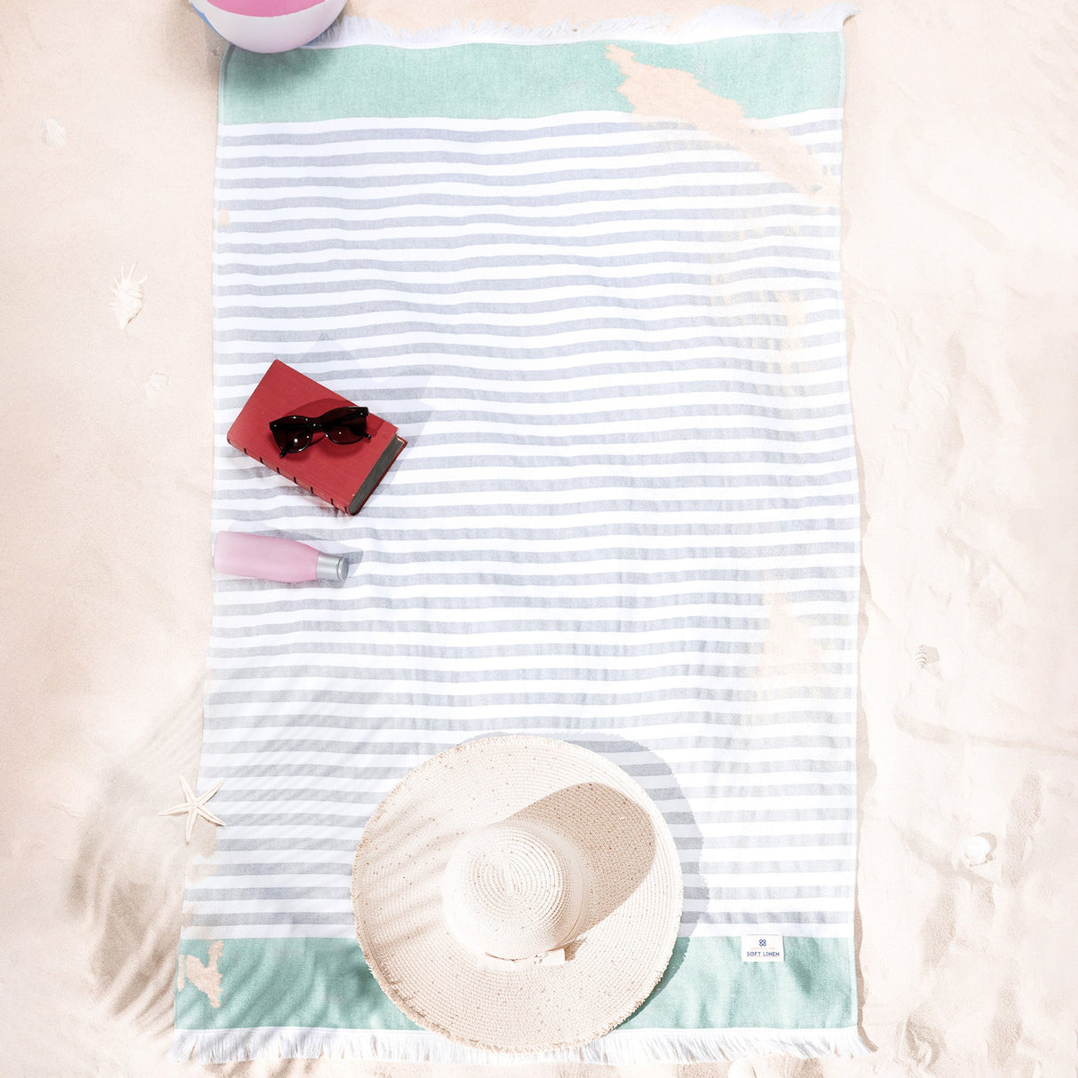 4 Packed Terry Peshtemal and Premium Beach Towel, Mediterranean Cotton Turkish Peshtemals, 35" x 60", Modern & Traditional Turkish Bath Towels