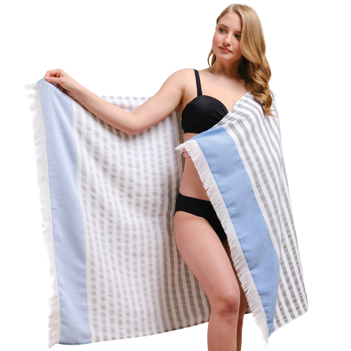 4 Packed Terry Peshtemal and Premium Beach Towel, Mediterranean Cotton Turkish Peshtemals, 35" x 60", Modern & Traditional Turkish Bath Towels