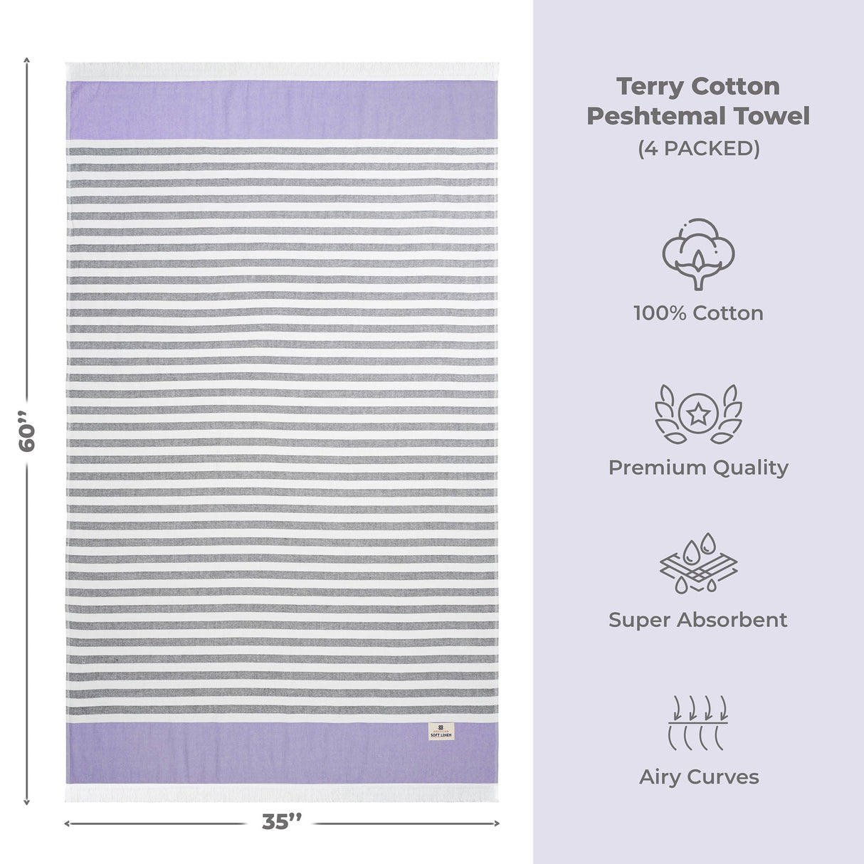 4 Packed Terry Peshtemal and Premium Beach Towel, Mediterranean Cotton Turkish Peshtemals, 35" x 60", Modern & Traditional Turkish Bath Towels