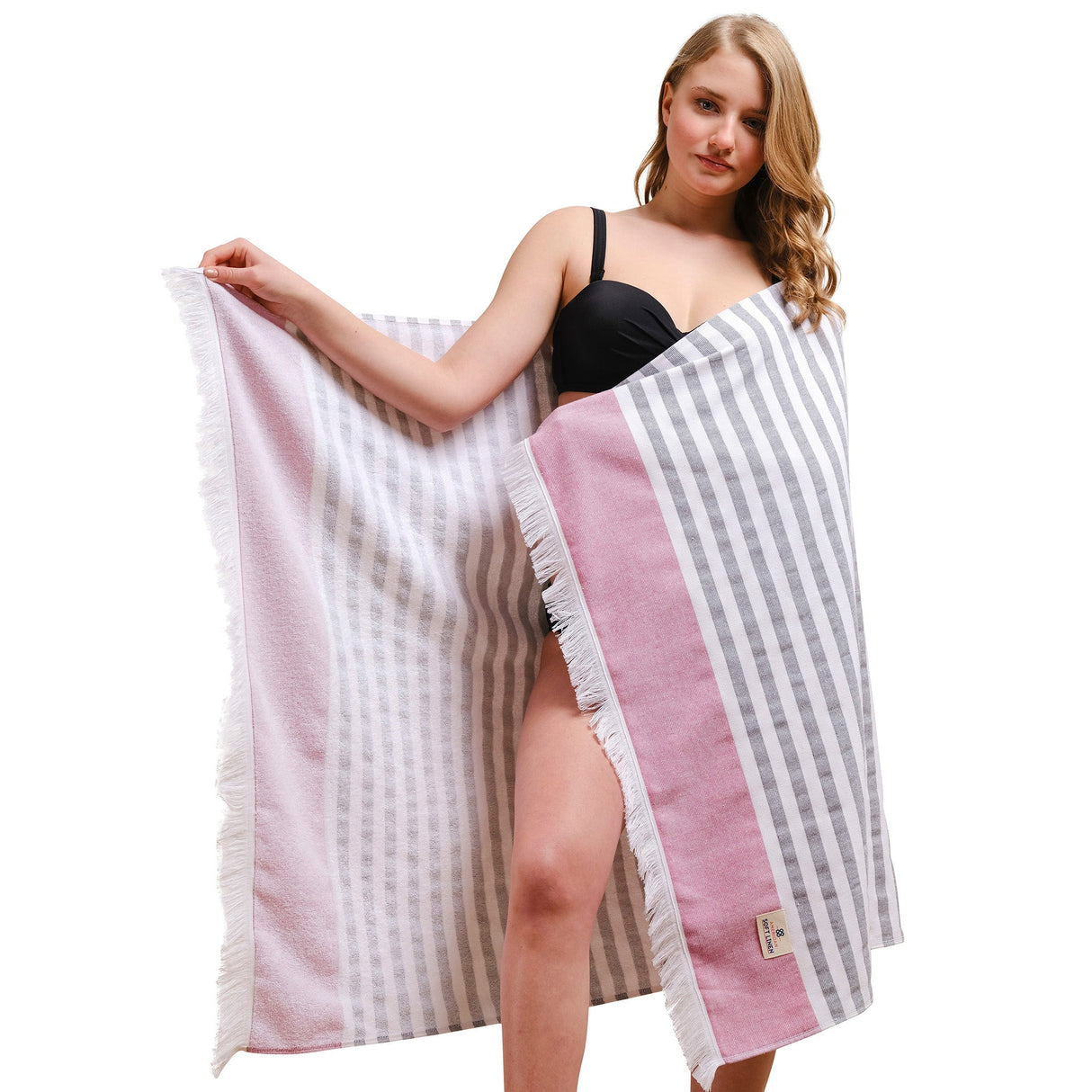 4 Packed Terry Peshtemal and Premium Beach Towel, Mediterranean Cotton Turkish Peshtemals, 35" x 60", Modern & Traditional Turkish Bath Towels