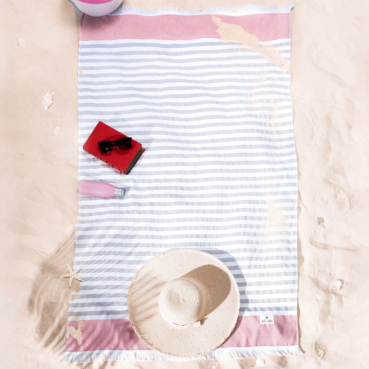 4 Packed Terry Peshtemal and Premium Beach Towel, Mediterranean Cotton Turkish Peshtemals, 35" x 60", Modern & Traditional Turkish Bath Towels
