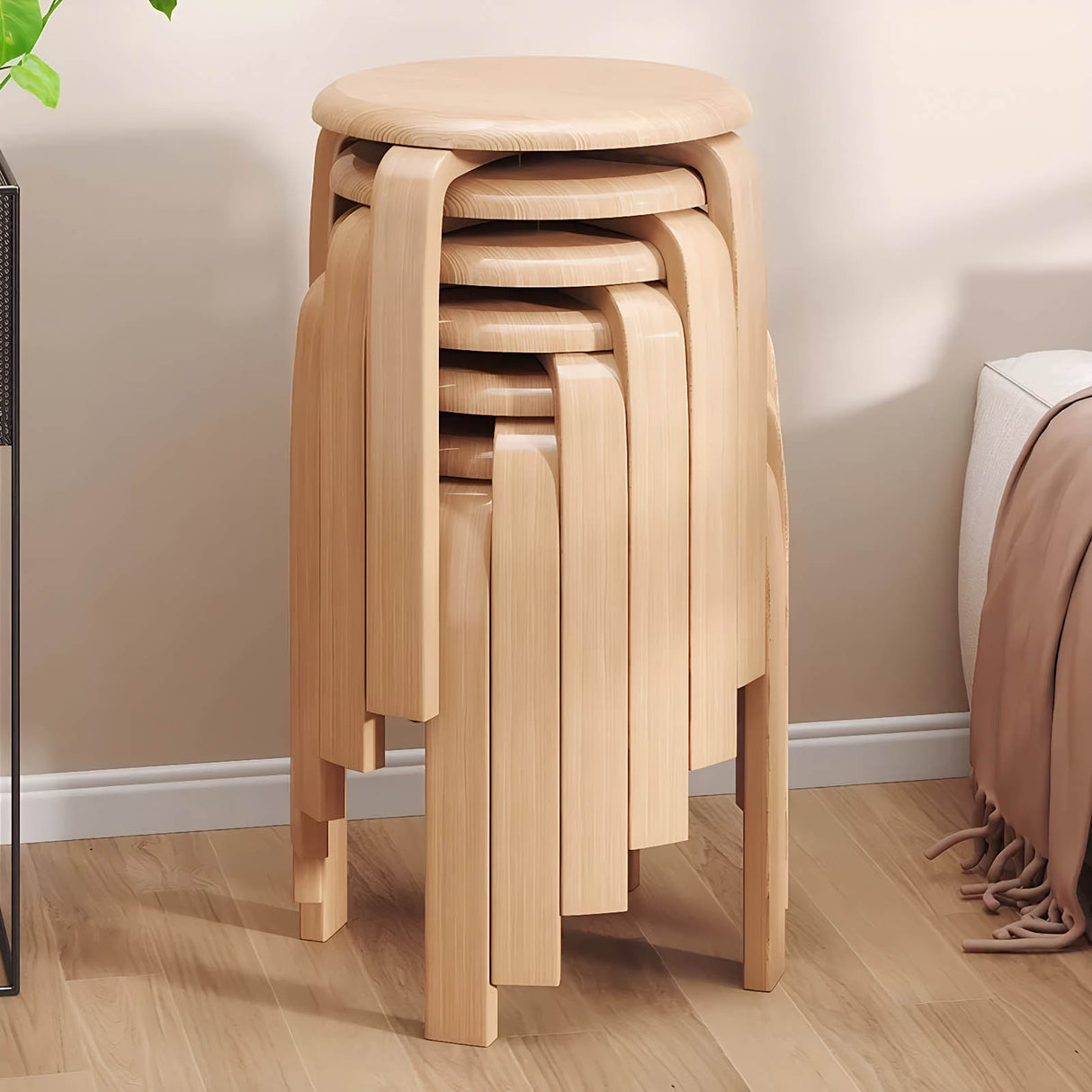 Stackable Bentwood Stool Set of 6, 18" Round Backless Stools
