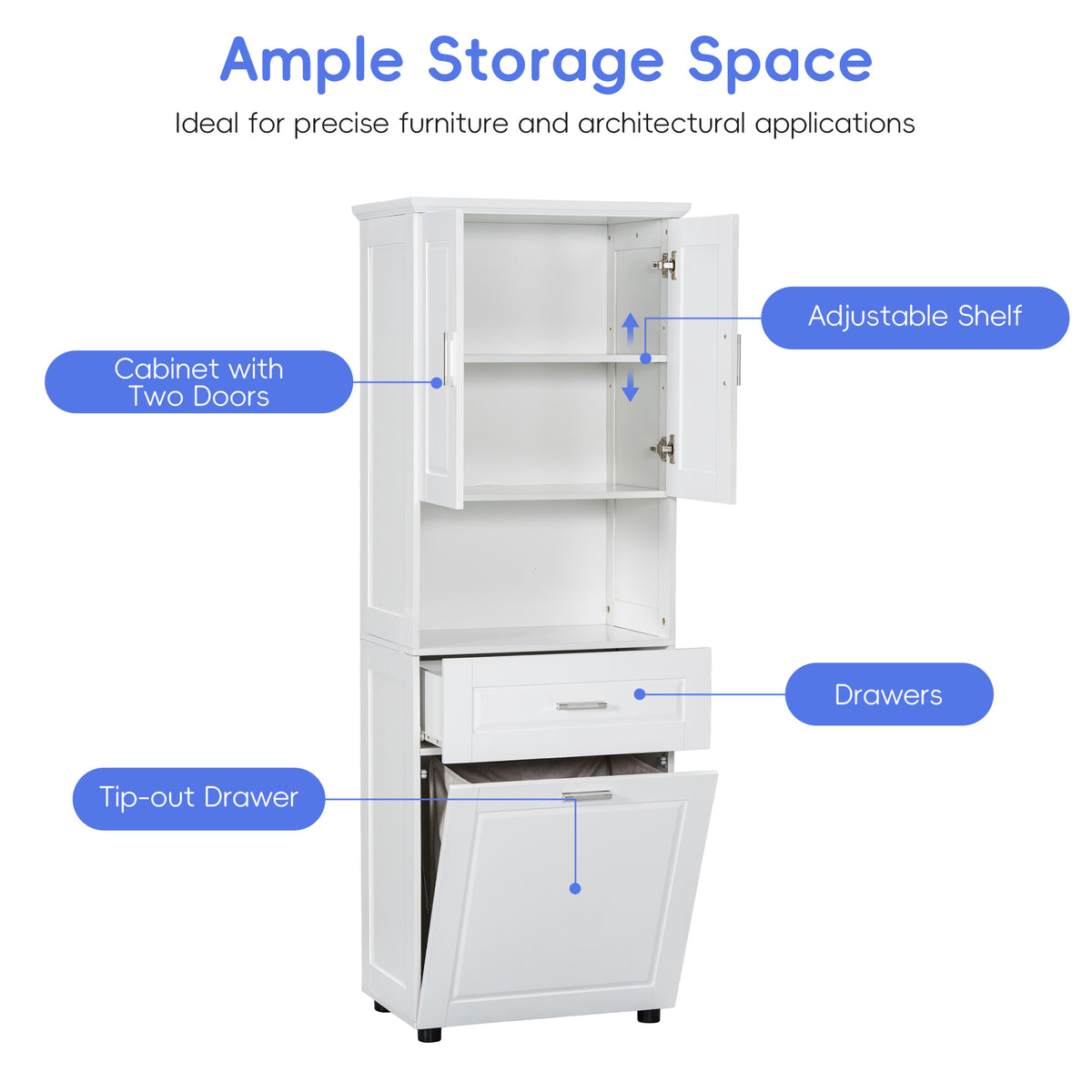 Tall Bathroom Cabinet with Laundry Basket