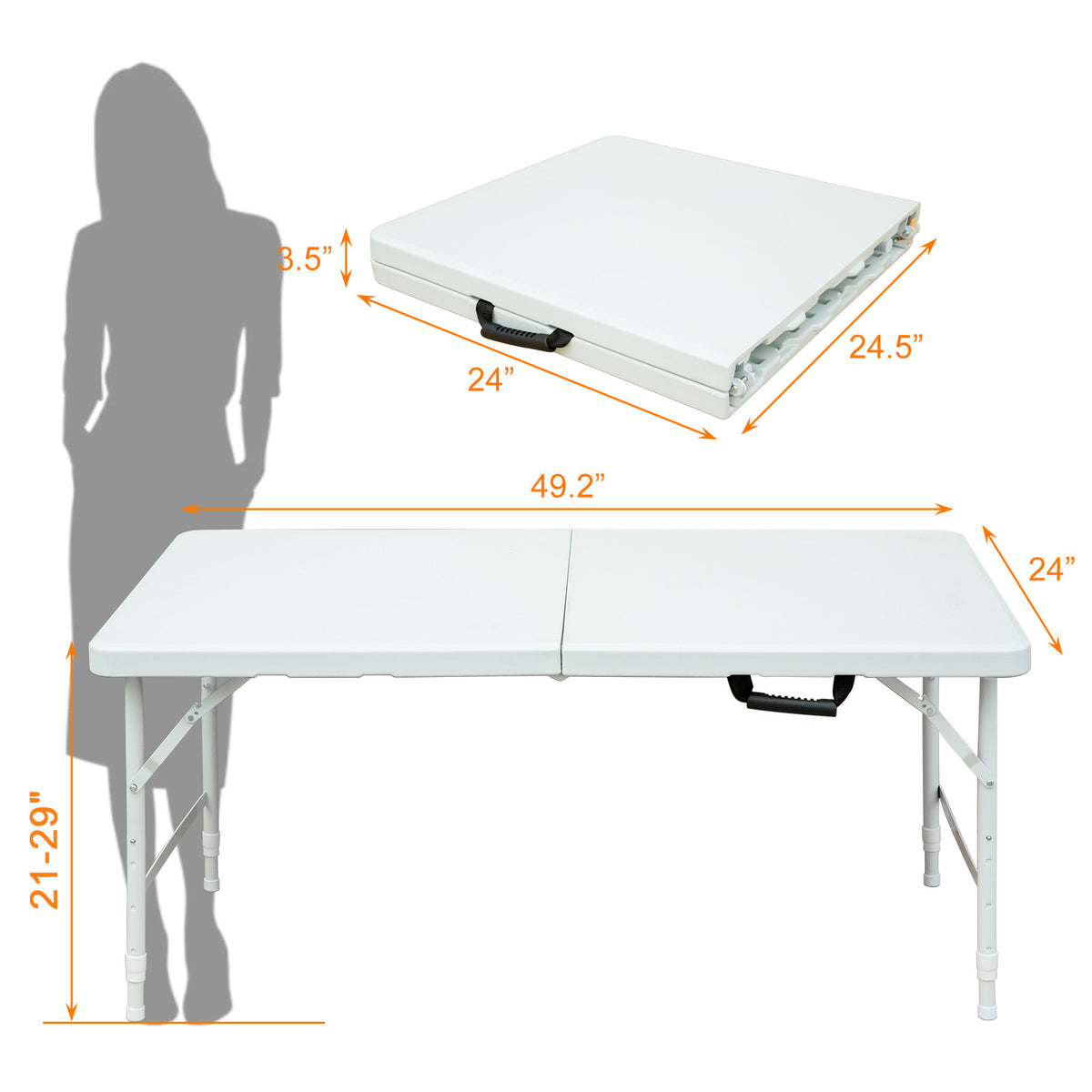 4ft Portable Folding Table with Durable Design - White or Black