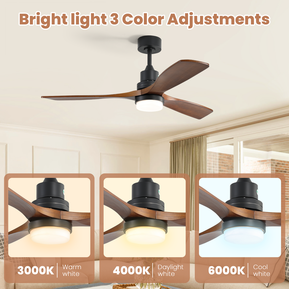 52 Inch Indoor Ceiling Fan with Dimmable LED Light and Remote Control