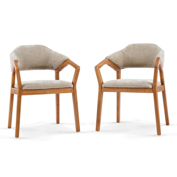 Indoor Upholstered Dining Chair Set of 2 - Oatmeal / Teak