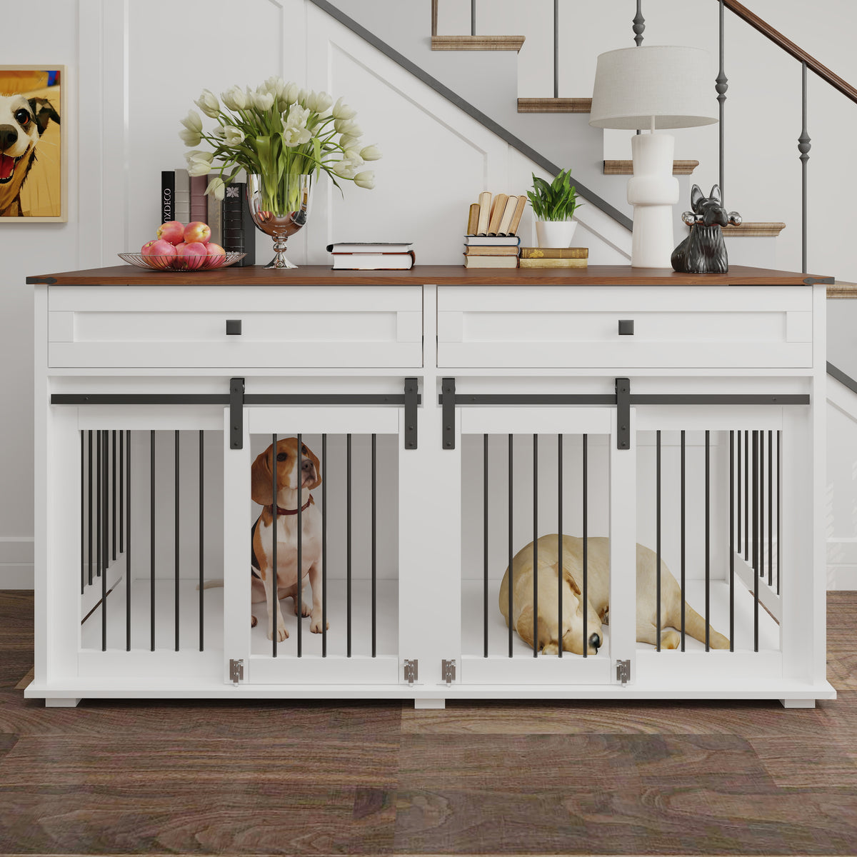 63'' Large Dog Crate Furniture for Double Dog