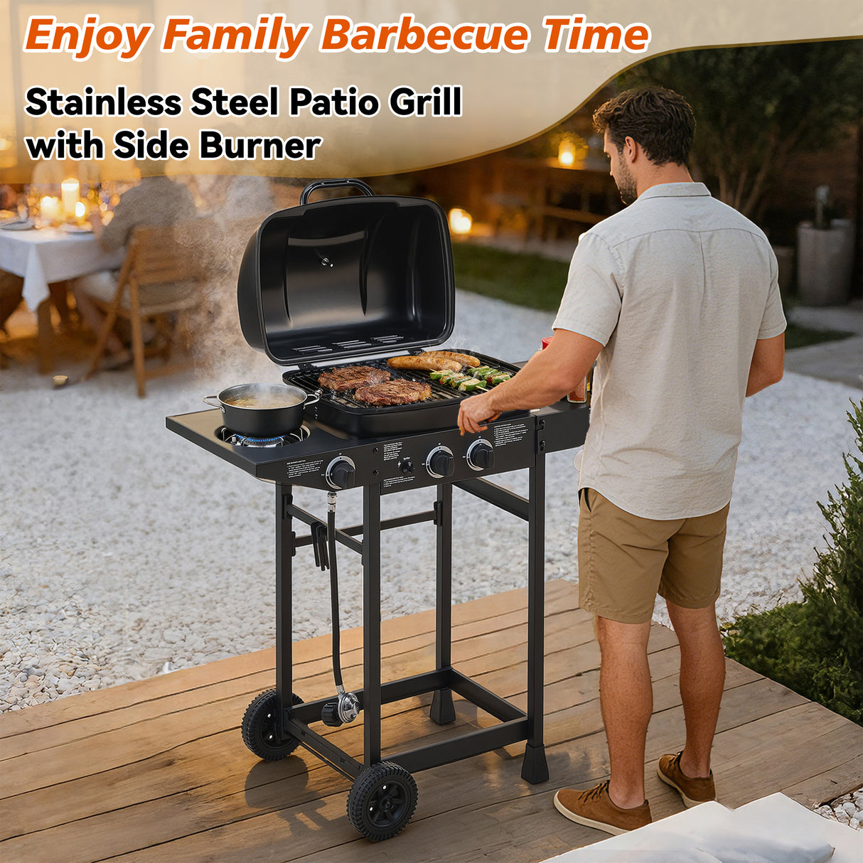 2 Burner Propane Gas BBQ Grill with Side Burner