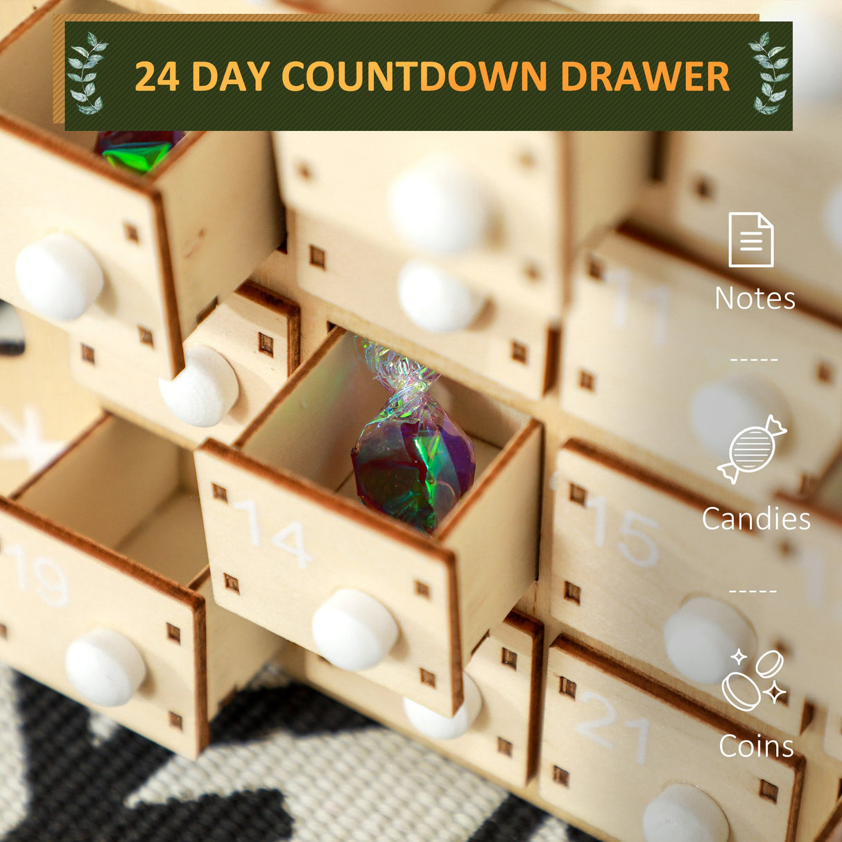 HOMCOM Christmas Advent Calendar with 24 Countdown Drawers