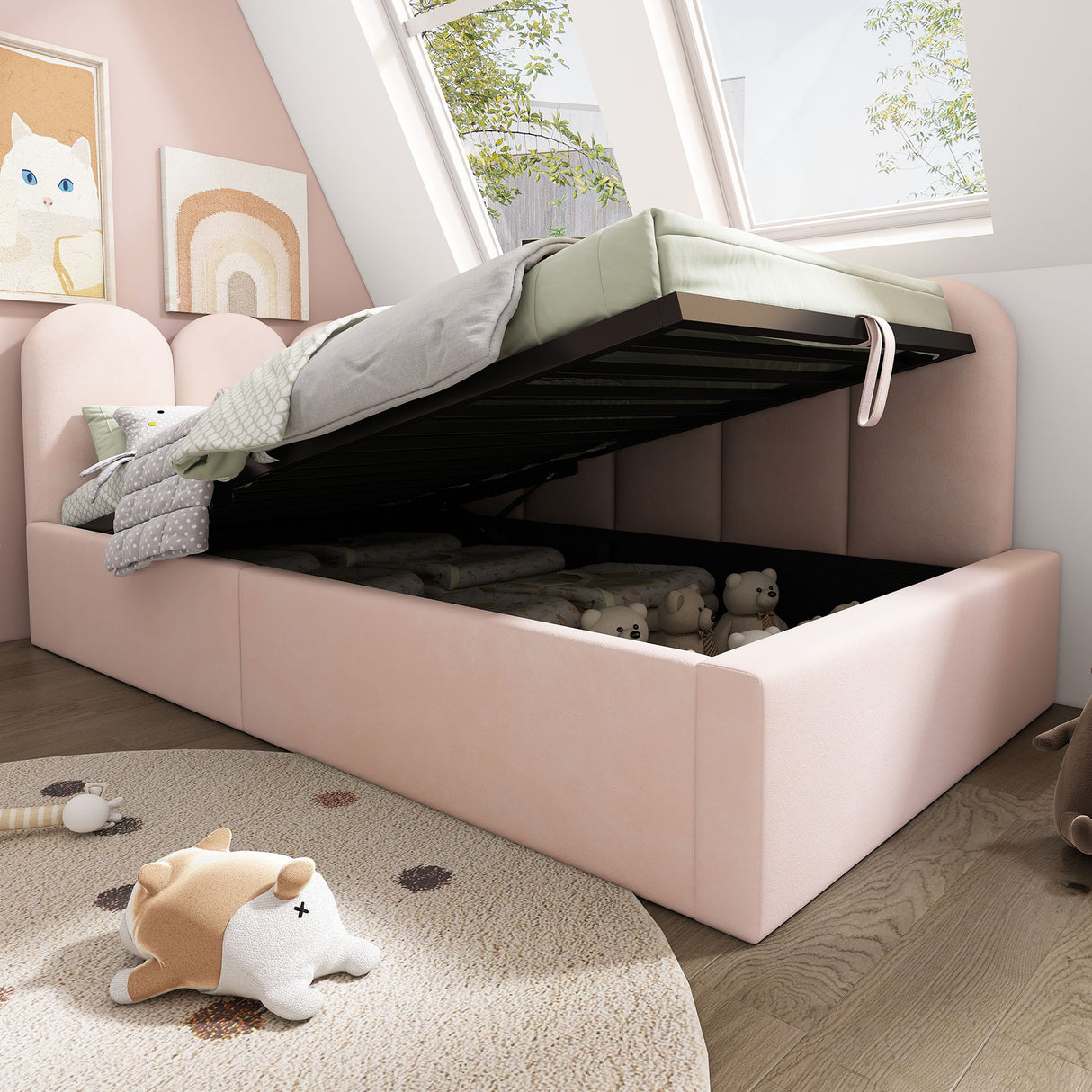 Upholstered Daybed With Metal Slatted Base